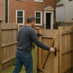 Boston residential survey access gate - ALTA SURVEY Massachusetts Boston homeowner unlocking a backyard gate to provide clear access for a residential survey
