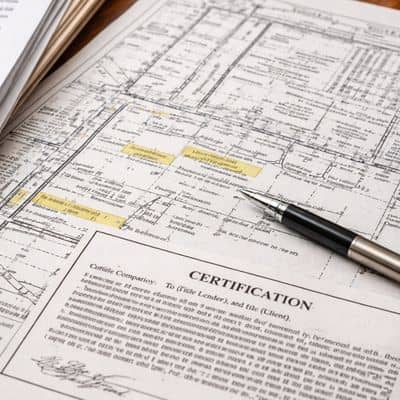 Survey plan title review desk - ALTA SURVEY Massachusetts Close-up of professionals reviewing an alta survey and title commitment documents on an office desk