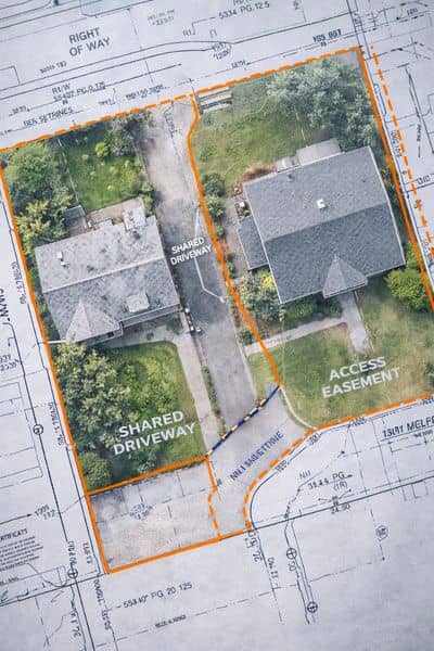 Detailed site plan showing property boundaries, access paths, and easement lines as identified during an alta land survey